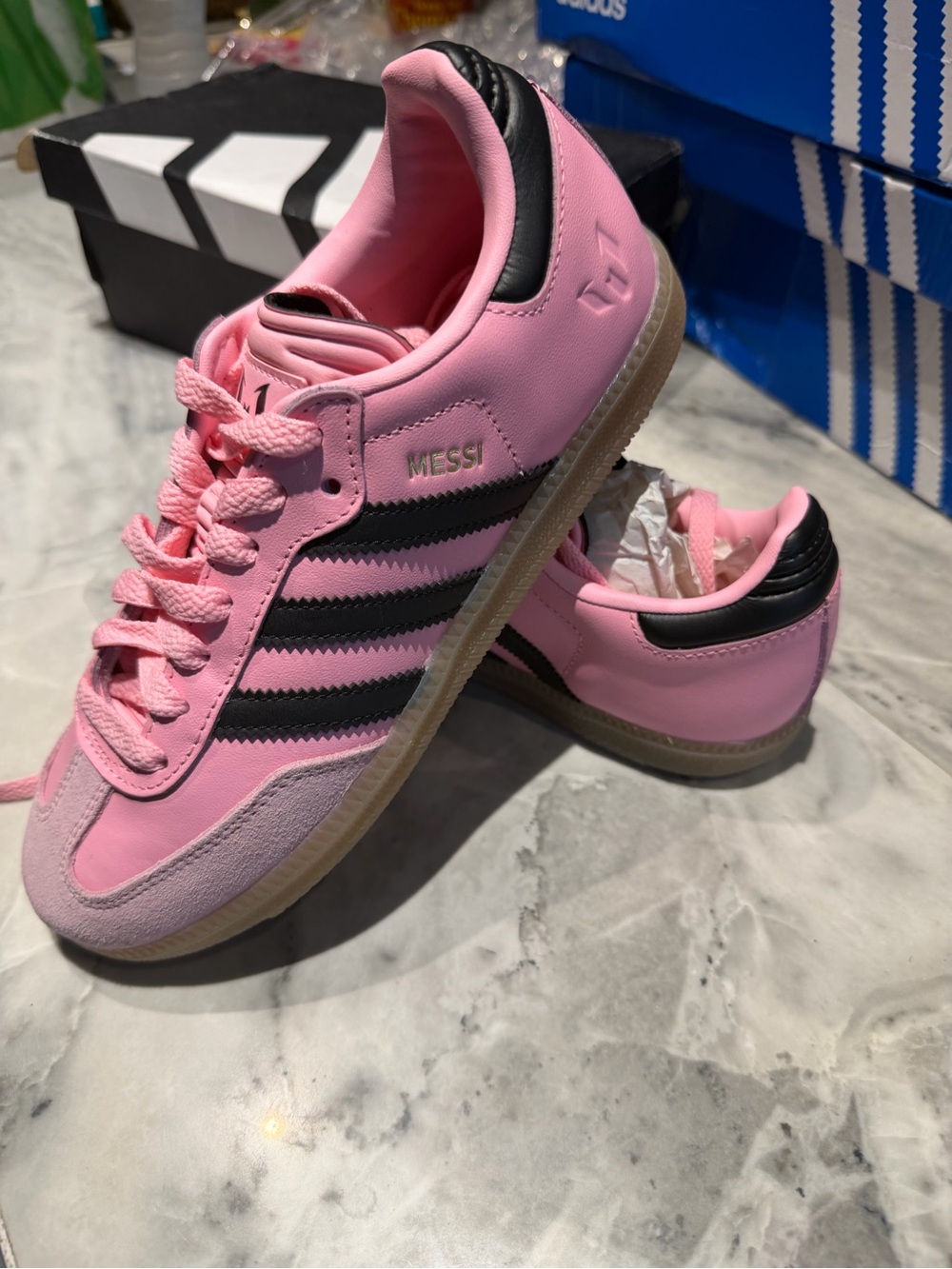 adidas Kids Pink Sneakers with Black Stripes - Messi Style boys and girls 4